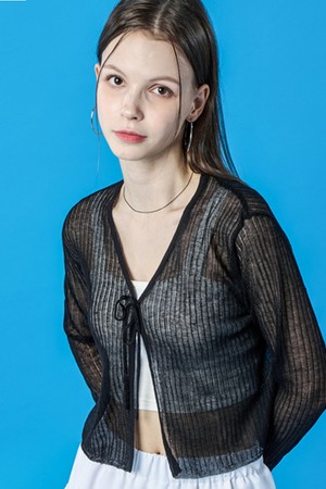 시스루 쿨링 여름 리본 끈 스트랩 가디건 [블랙] KGL.