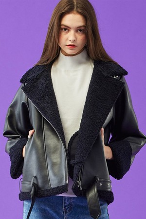 WOMEN 오버핏 무스탕 플리스 자켓 All_Black