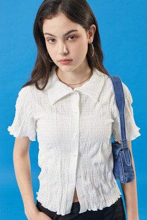 WOMEN 미디 크롭 슬림 마몽 반팔티 가디건 [WHITE] 반팔 크롭티