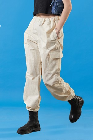 WOMEN 여름 쿨링 바스락 와이드 밴딩 카고 팬츠 [IVORYI]