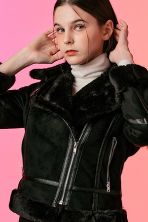 WOMEN 밍크 스웨이드 슬림핏 무스탕 자켓 [All_Black] 양털 ver.