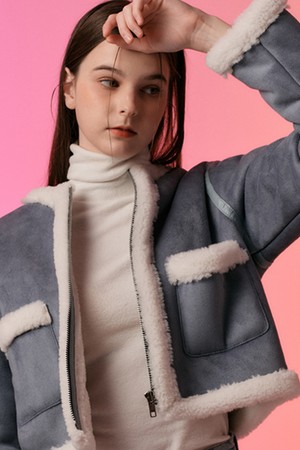 WOMEN 무톤 스웨이드 양털 볼레로 무스탕 자켓 [블루] 크롭 ver.