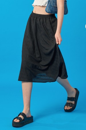 WOMEN 여름 플레어 마몽 주름 미디 롱치마 [BLACK] 롱스커트 ver.