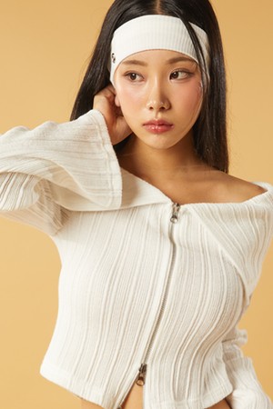 크롭 니트 오프숄더 투웨이 집업 카라 가디건 [WHITE]