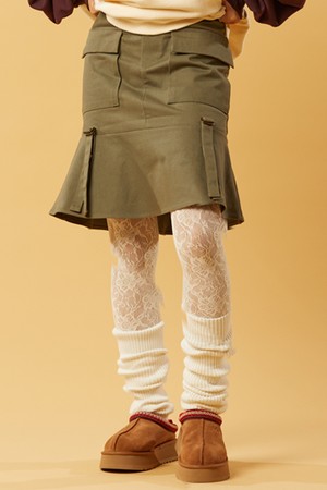 미디 카고 스트랩 플레어 롱스커트 [KAHKI]