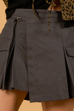 랩 카고 벨트 플리츠 미니스커트 [GRAY]