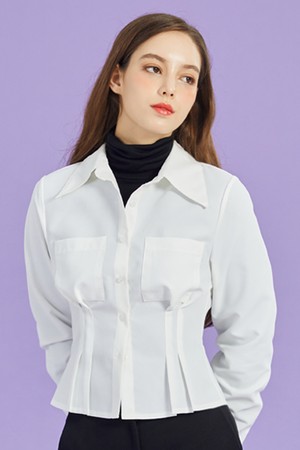 WOMEN 미디 크롭 슬림 긴팔 셔츠 [WHITE] 크롭티 긴팔티 MD