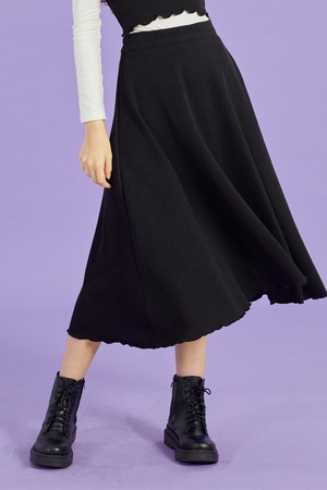 WOMEN 니트 세미 플레어 미디 롱치마 [블랙] 롱스커트 ver.