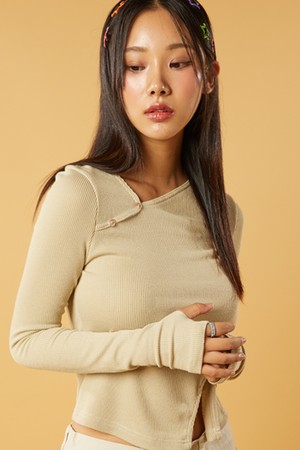 [워머 ver.] 사선 트임 긴팔티 롱슬리브 [커스터드]