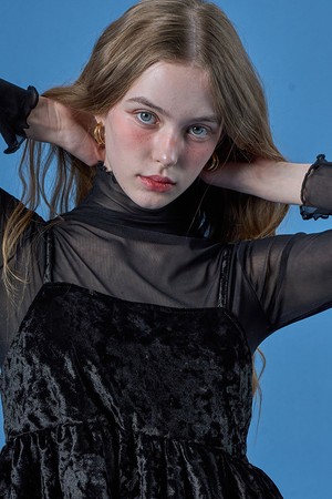 시스루 레이어드 무지 이너 긴팔티 [BLACK] KCL.