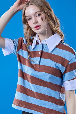 퍼프 멜빈 빈티지 스트라이프 카라 반팔티 [SKY_BLUE]