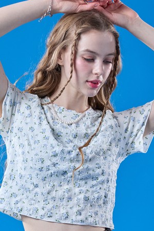 프릴 멜빈 플라워 크롭 마몽티 [화이트블루]