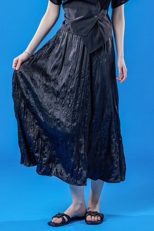 쉬폰 쿨링 마몽 주름 플레어 롱스커트 [BLACK] 롱치마 ver.