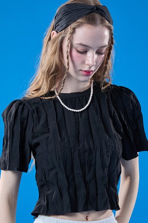 [퍼프ver.] 쿨링 마몽 크롭 무지 반팔티 [BLACK]