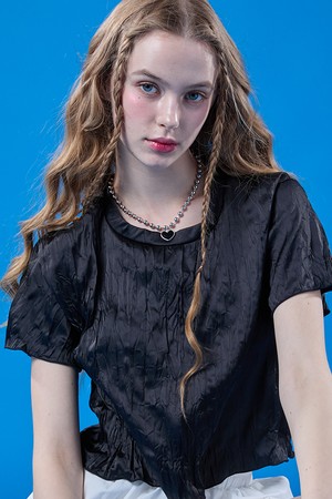 쉬폰 쿨링 마몽 크롭 무지 반팔티 [BLACK]