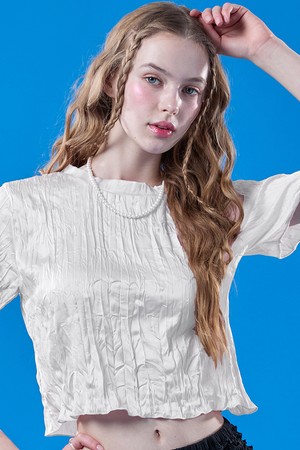 쉬폰 쿨링 마몽 크롭 무지 반팔티 [WHITE]