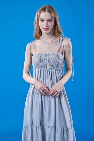 데이지 바스락 리본 여름 프릴 레이어드 나시원피스 [GRAY] KCL.