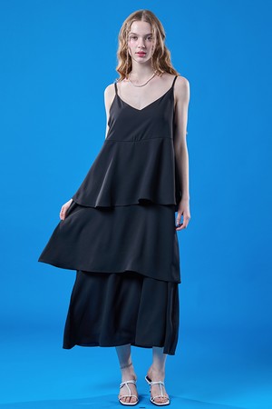 쿨링 냉장고 캉캉 쉬폰 맥시 롱 나시원피스 [BLACK]