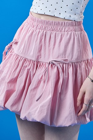 벌룬 리본 플레어 밴딩 미니스커트 치마바지 [PINK]