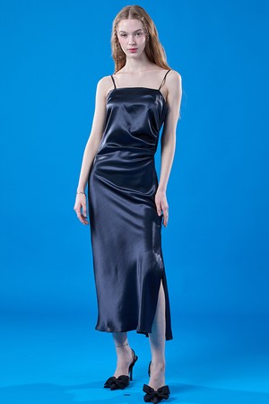 여름 셔링 맥시 슬림 실크 나시원피스 [BLACK] 레이어드원피스 ver.