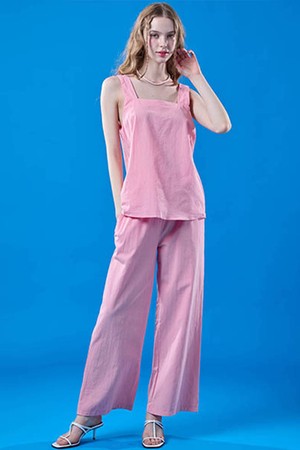 [셋업ver.] 여름 에어리 코튼 오버핏 나시 와이드팬츠 세트 [핑크] KCL.