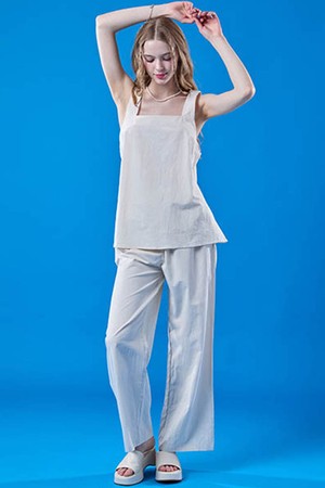 [셋업ver.] 여름 에어리 코튼 오버핏 나시 와이드팬츠 세트 [아이보리] KCL.