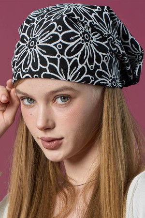 자외선차단 반다나 플라워 헤어두건 손수건 [BLACK]