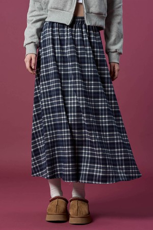 클래식 기모 도톰 체크 밴딩 롱스커트 [Navy_blue] 가을 겨울 ver.