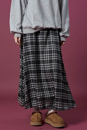 클래식 기모 도톰 체크 밴딩 롱스커트 [BLACK] 가을 겨울 ver.