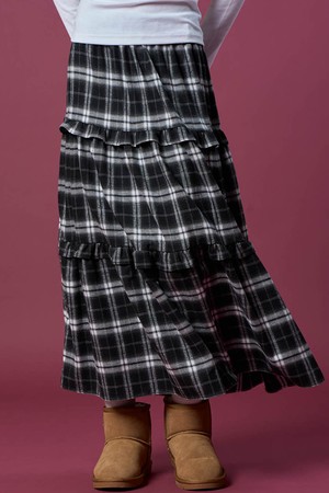기모 도톰 캉캉 체크 플레어 밴딩 롱스커트 [BLACK] 가을 겨울 ver.