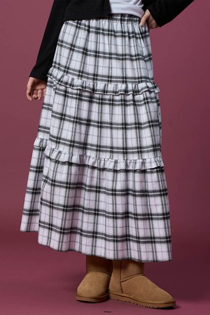 기모 도톰 캉캉 체크 플레어 밴딩 롱스커트 [WHITE] 가을 겨울 ver.