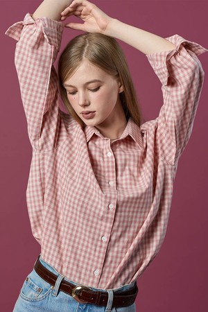 데일리 겉기모 클래식 오버핏 깅엄 체크 셔츠 [PINK] 긴팔티 ver.