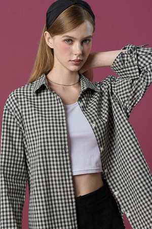 데일리 겉기모 클래식 오버핏 깅엄 체크 셔츠 [BLACK] 긴팔티 ver.