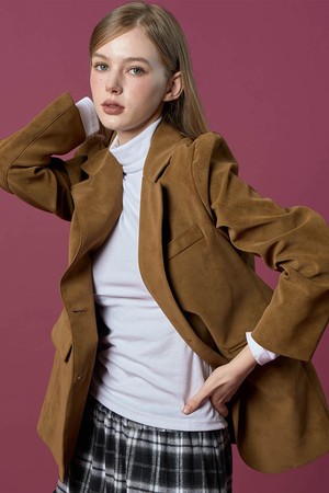 스웨이드 누벅 오버핏 데일리 가죽 자켓 블레이저 [CAMEL]