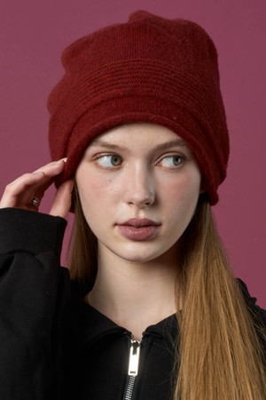 도톰 니트 방한 겨울 모자 롱 비니 [RED] 리본 스트랩