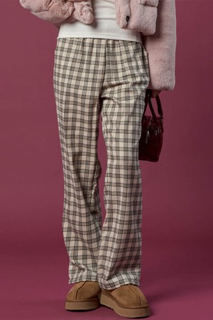 기모 도톰 체크 와이드슬랙스 밴딩 팬츠 [BEIGE] 가을 겨울  ver.