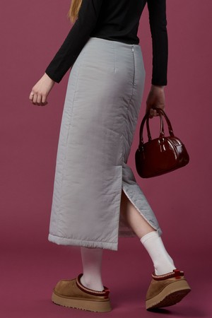 패딩 방한 보온 도톰 누빔 무지 롱스커트 [소라그레이]