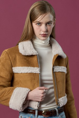 크롭 시어링 세일러 보온 플리스 무스탕 [Camel] 언발란스 ver.