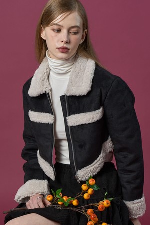 크롭 시어링 세일러 보온 플리스 무스탕 [Black] 언발란스 ver.