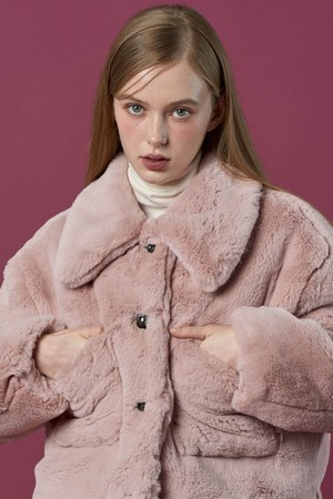 [밍크 ver.] 오버핏 크롭 누빔 단추 무스탕 자켓 [베이비핑크] 비건 퍼 ver.