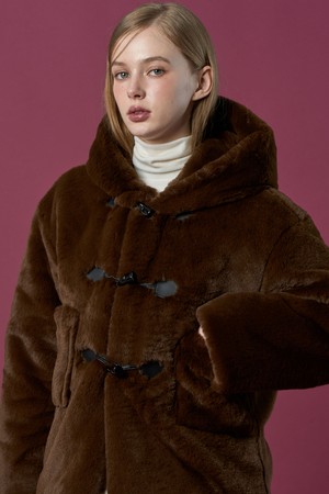 [밍크 ver.] 후드 오버핏 떡볶이 더플 누빔 무스탕 자켓 [Brown] 비건 퍼 ver.