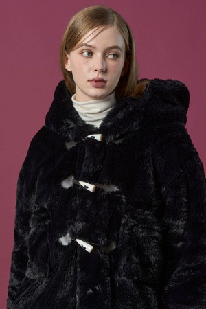 [밍크 ver.] 후드 오버핏 떡볶이 더플 누빔 무스탕 자켓 [Black] 비건 퍼 ver.