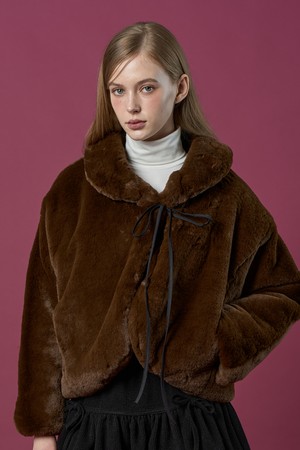 [밍크 ver.] 오버핏 크롭 리본 누빔 무스탕 자켓 [Brown] 비건 퍼 ver.