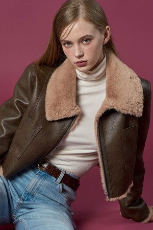 밍크 크롭 집업 프리미엄 무스탕 자켓 [Brown] 프리미엄 ver.