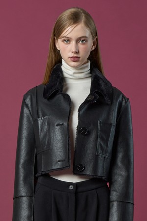 리버시블 밍크 크롭 단추 무스탕 자켓 [All_Black] 프리미엄 LD ver.