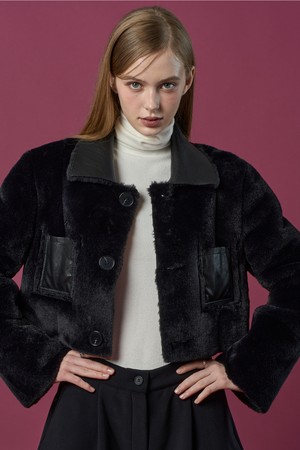 리버시블 밍크 크롭 단추 무스탕 자켓 [All_Black] 프리미엄 FR ver.