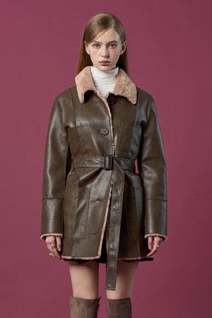 리버시블 밍크 방한 롱무스탕 자켓 [Brown] 벨트탈부착 LD ver.