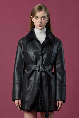 리버시블 밍크 방한 롱무스탕 자켓 [All_Black] 벨트탈부착 LD ver.