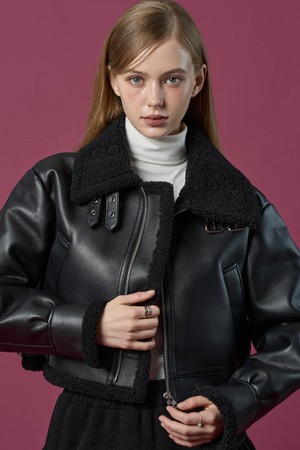 크롭 블러드 셔링 플리스 무스탕 자켓 [All_Black]