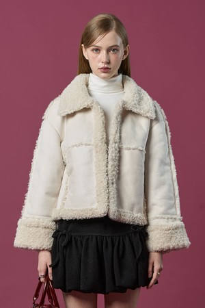 엘르 오버핏 스웨이드 플리스 무스탕 자켓 [Ivory]